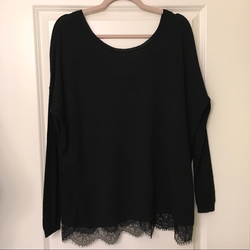 Joie Black Sweater with Lace detail